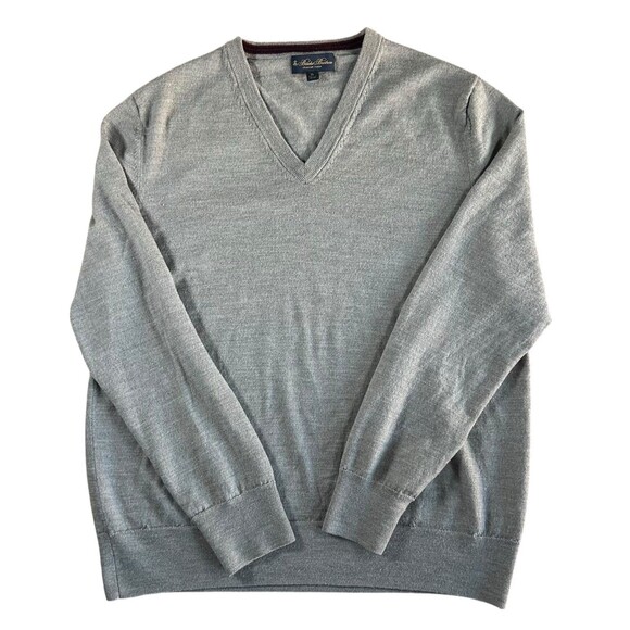 Brooks Brothers V-Neck Sweater Mens XL Gray Long Sleeve Italian Yarn Merino Wool - Picture 2 of 8